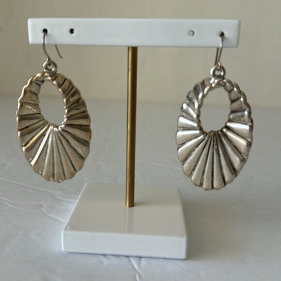 E&L Twist Textured Sterling Silver Electroform Earrings Israel 2.5” long - Picture 11 of 11